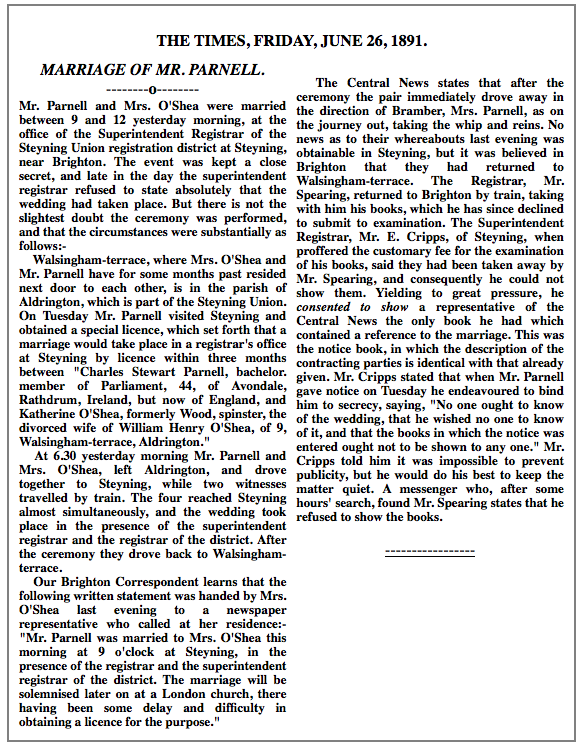 Marriage of Mr Parnell